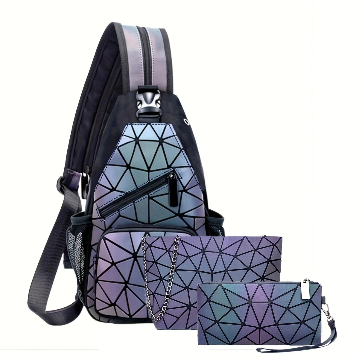 Geometric Luminous Backpack, Holographic Reflective Bag 