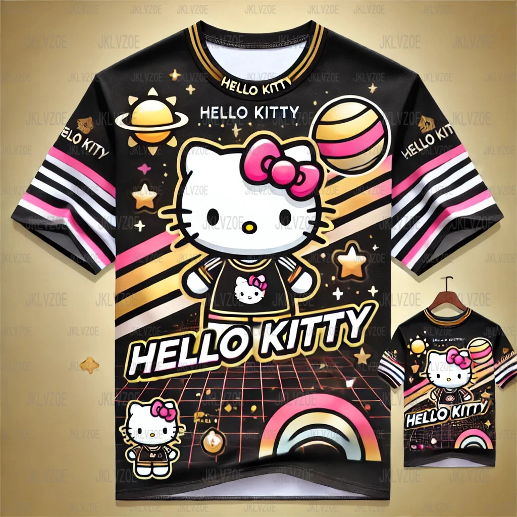 MINISO Sanrio Tshirt 3D Print Hello Kitty Special Edition Family O-Collar Tees Summer Sport Casual Short Sleeve For Kid/Adult ﻿ 5