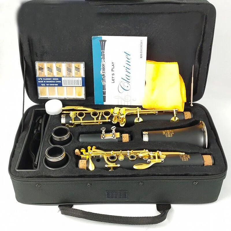 

MORESKY Bb Clarinet Lacquer Gold 17 Keys Sib Klarnet Black Clarinete E111