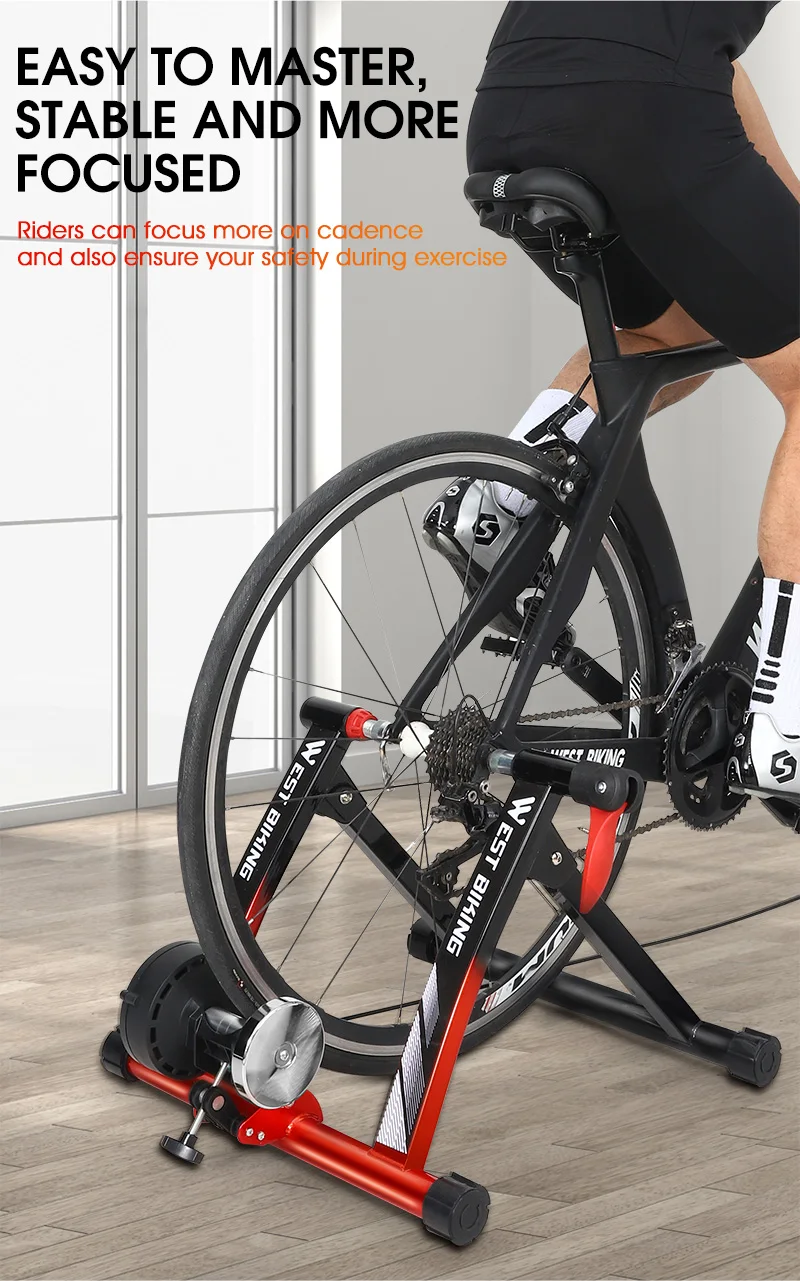 WEST BIKING Verbesserter Fahrradtrainer, 6 Gänge, kabelgebundene Steuerung, magnetischer Widerstand, Fahrradtrainer, Indoor-Übungs-Fahrradplattform – Detail 5