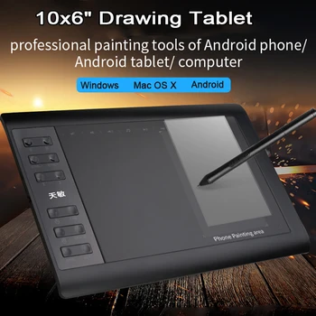 Professional Graphics Drawing Tablet 12 Express Keys 8192 Levels Battery-Free Stylus/30pcs Pen Refill Support PC Laptop 10x6"