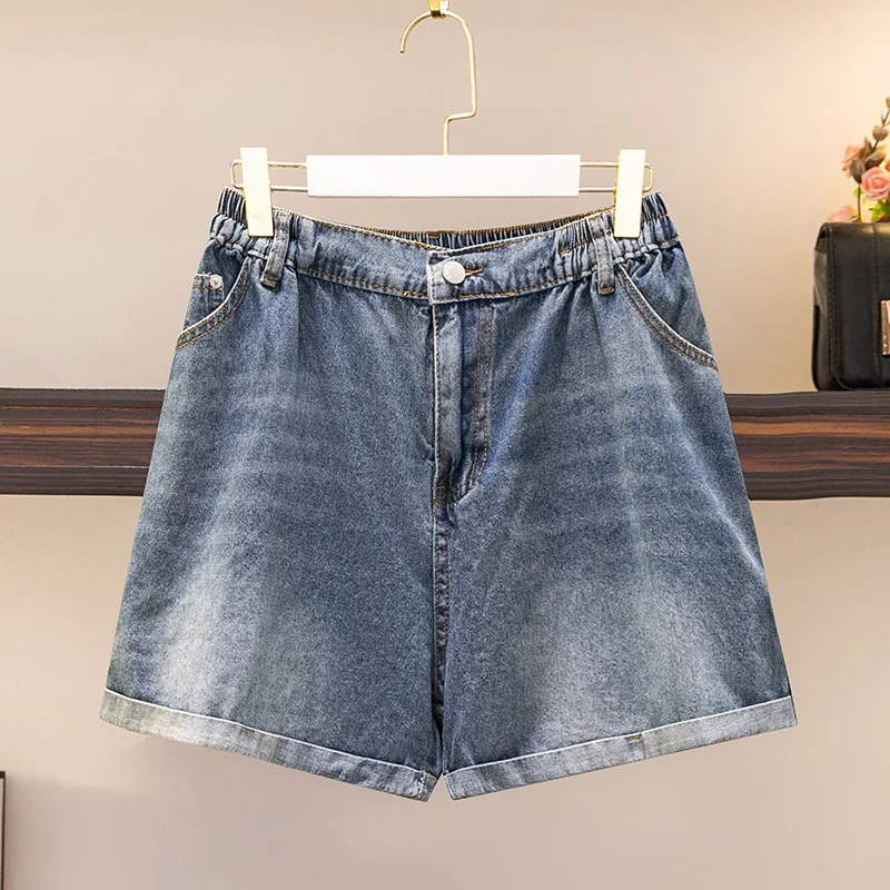 

150Kg Plus Size Women's Summer New High Waist Denimr Shorts Hip 154 Loose Wide-leg A-Line Shorts Blue 5XL 6XL 7XL 8XL 9XL