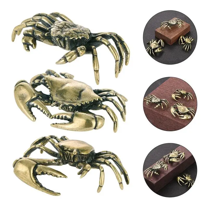 

3Pcs Small Ornament Brass Lifelike Plants Pets Vintage Crabs Status Office Crafts Tabletop Decorative Matt Chino Pants Gift