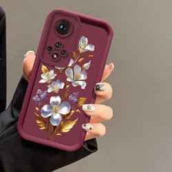 Shockproof Silicone Phone Case with Floral Design and Camera Lens Protection for Honor 50SE (Wine-red-757)