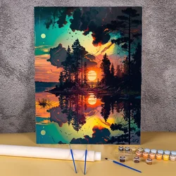 Diy Oil Painting By Numbers On Canvas Sunset Forest Picture With Numbers Adults Landscape Paint By Numbers Kits Home Wall Decor