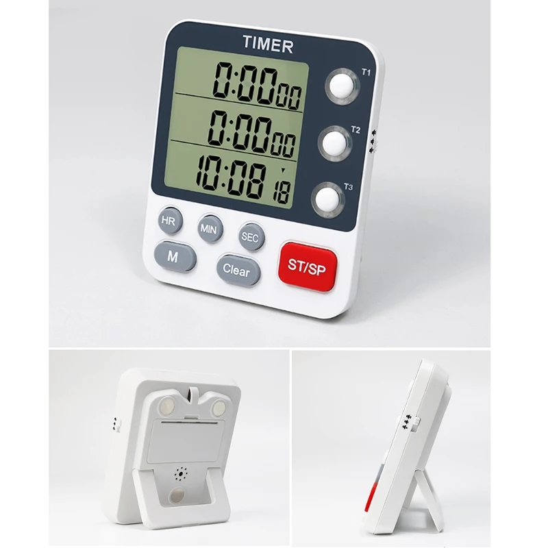Digital Dual Kitchen Timer 3 Channels Count UP/Down Timer Cooking Timer Stopwatch Large Display Adjustable Volume 4
