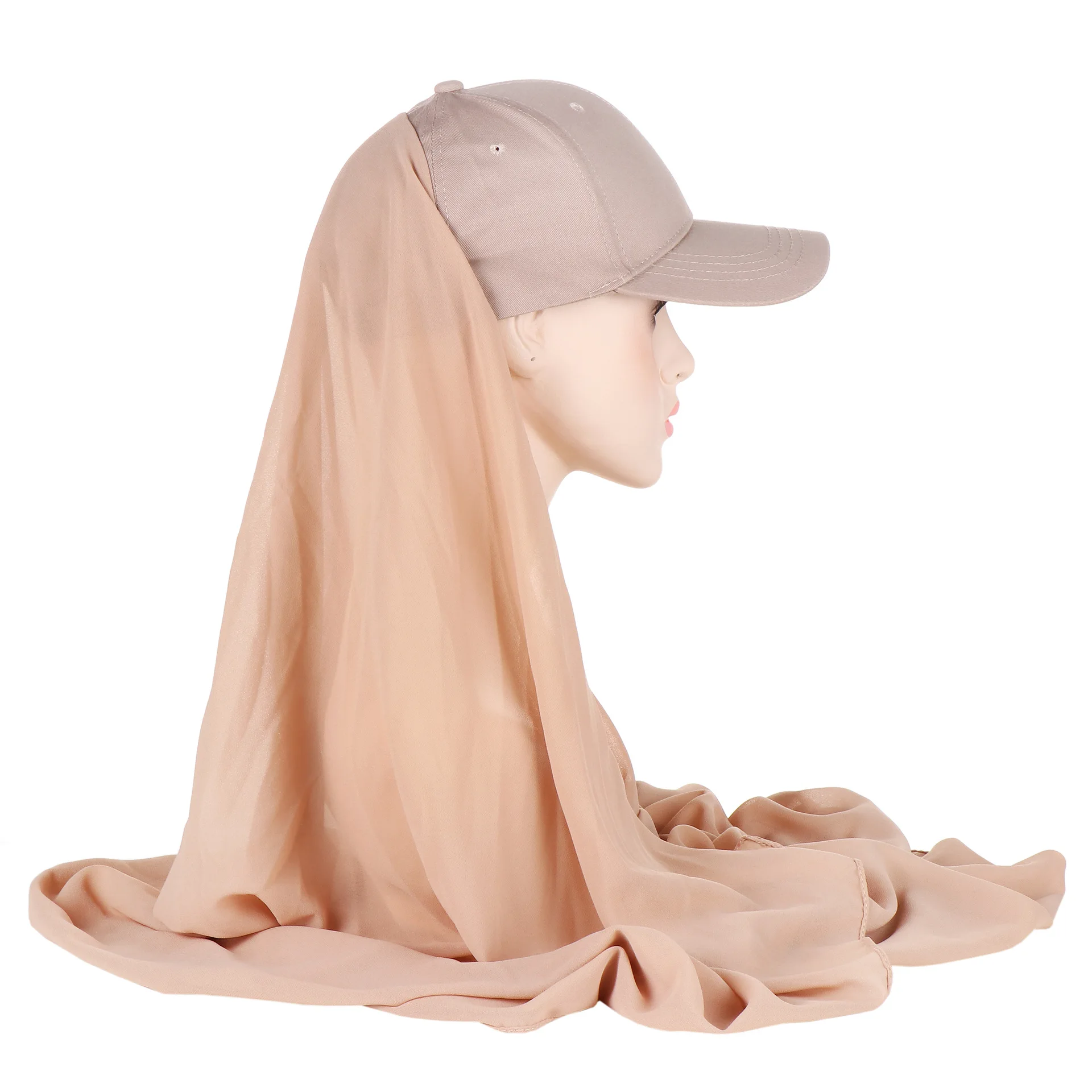 New Colors Chiffon Hijab With Base Ball Cap Summer Sports Cap With Chiffon HIjabs Ready To Wear Instant Chiffon Sport HIjabs