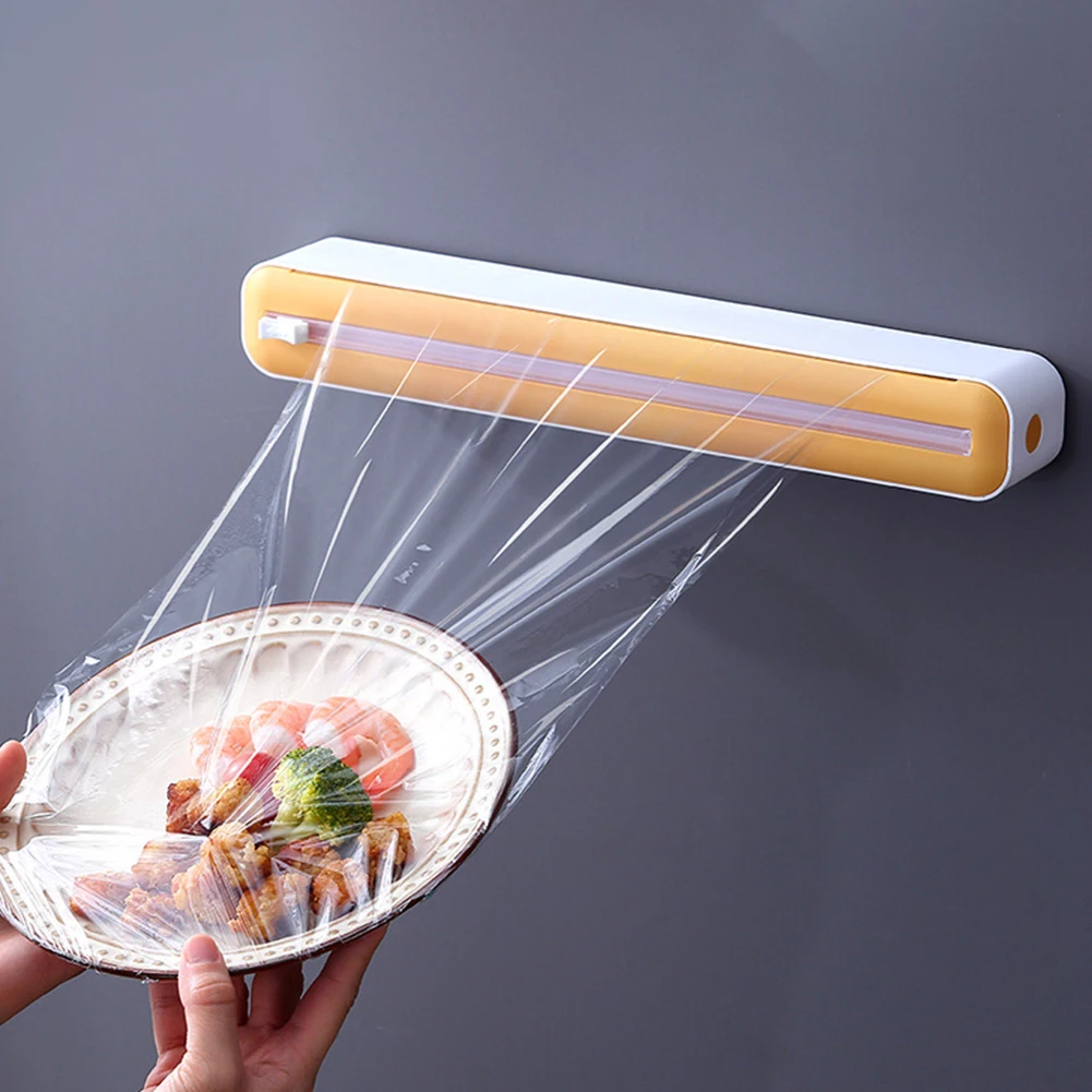 

2 In 1 Food Plastic Cling Flim Dispensers Foil Holder With Cutter Kitchen Storage Accessories Aluminum Foil And Film Dispenser