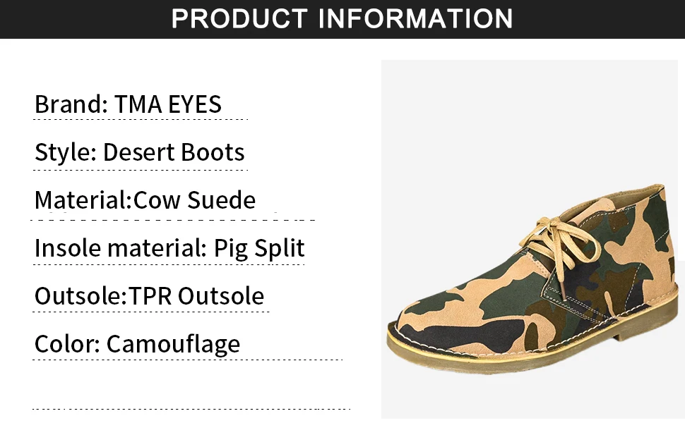 Tma Eyes Tarnung Kuh Wildleder Herren Herren Wüsten stiefel mit Schweins leder Futter für den Außenbereich – Detail 3