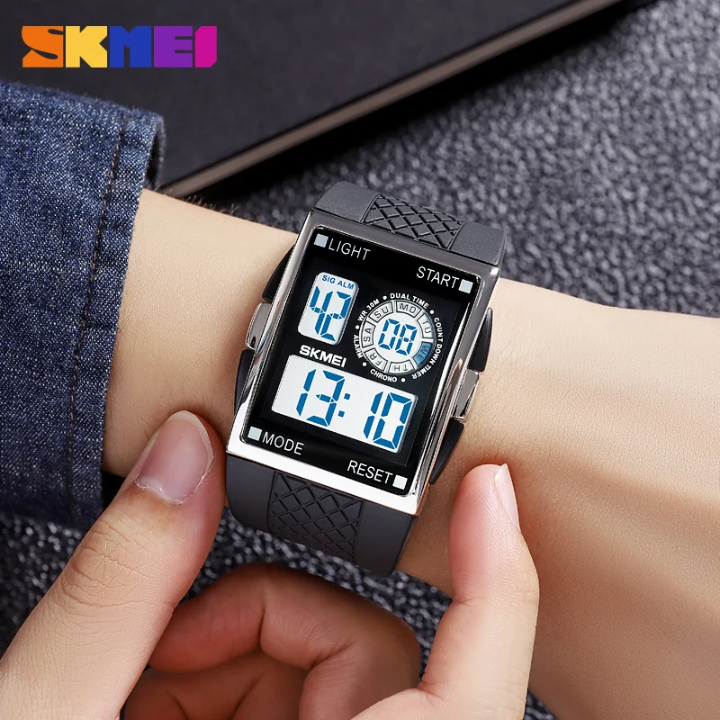 Fashion 2Time Digital Watch For Men SKMEI Sports Watches Men's LED Electronic Clock Waterproof Countdown Wristwatch Reloj hombre