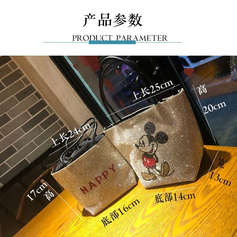 New Disney Sequins Stitch Mickey Minnie Multifunction shoulder Bag Outdoor Shopping Handbag Girlfriend gift