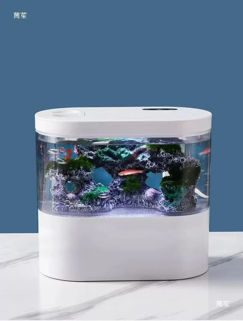 Desktop Creative Mini Aquarium Fish Tank Biochemical Filtration System LED Light Betta Fish Ecological Water Cycle