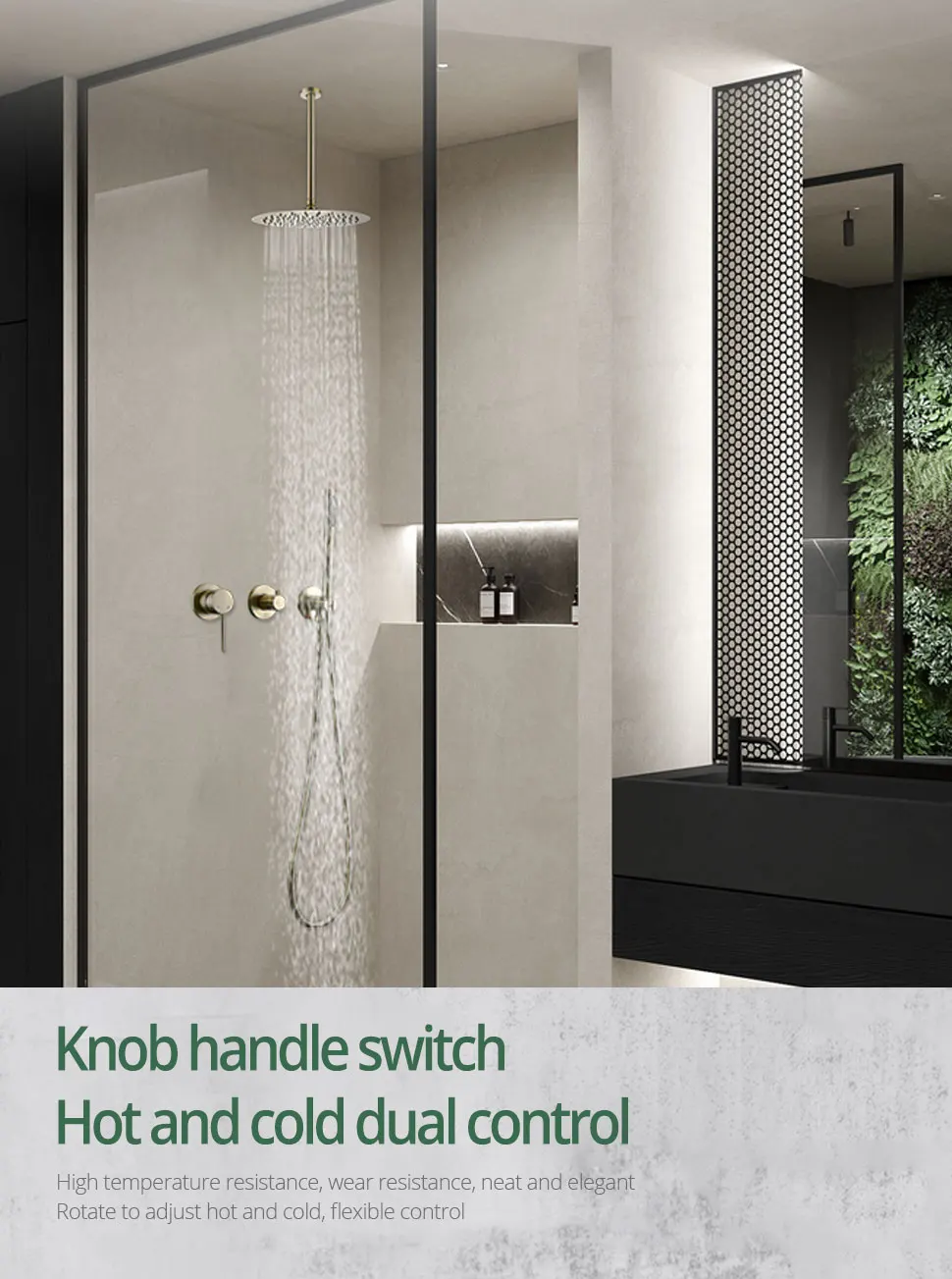 Description Picture 4 of itemBrushed Gold Shower Faucet 8-16 Inch Shower Head Recessed Box Wall Mount Shower Tap Ceiling Arm Hot Cold Shower Mixer
