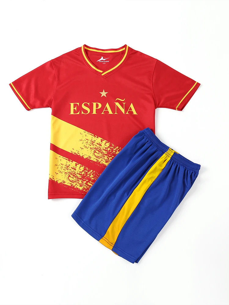 Soccer uniform Suruida New Spain Soccer Jersey Set Boys and Girls New Season Soccer Uniform Quick-drying Kidstraining jersey