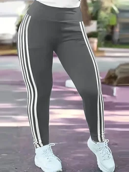 Plus Size 1XL-5XL Women Fashion Striped Leggings Pants Ladies Casual Slim Sports Pants Running Pants 1