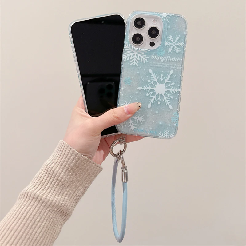Winter Snowflake Clear Phone Case For iPhone 16 Pro Max 15 13 14 Shockproof Back Cover