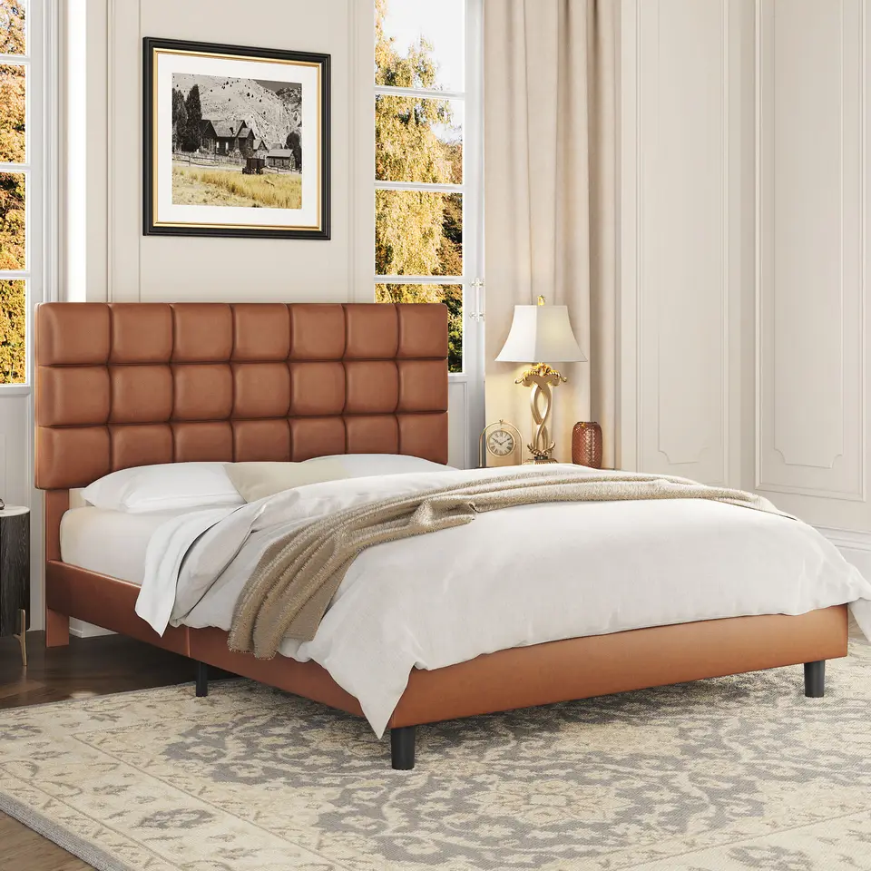 Marco de cama de plataforma tapizada tamaño completo/Queen/King con soporte  de listones de cabecero ajustable, cama doble para adultos y adolescentes -  AliExpress, image size:960x960