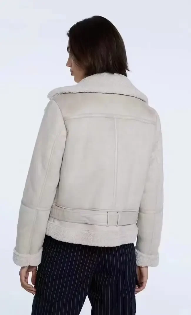 Women Faux Fur Jacket Lamb Wool Autumn Winter Imitation Coats Black European and American Splicing Zipper Artificial Lapel Tops