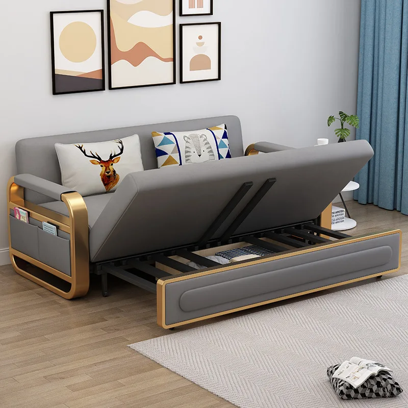 

Light luxury sofa bed multi-functional foldable single and double use living room lunch break push and pull bed