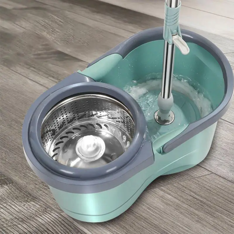 Set Serpillère Et Seau Avec Essoreuse Rotative Automatique | Séparation Eau Sale/propre | Tête Coton Amovible, Roulettes