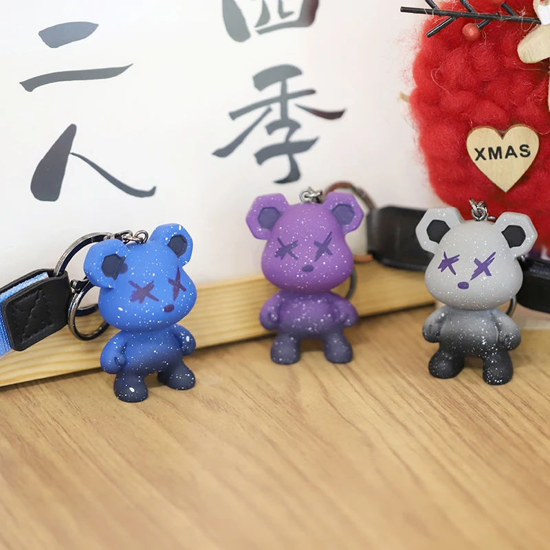 Gradient Color Bear Keychain Creative Male Cartoon Mobile Phone Lanyard Car Key Ring Female Exquisite Bag Pendant