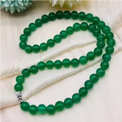 Elegant Genuine Green Jade Beaded Necklace - Women's Fashion Jewelry with Natural Charm (Green agate 6mm)