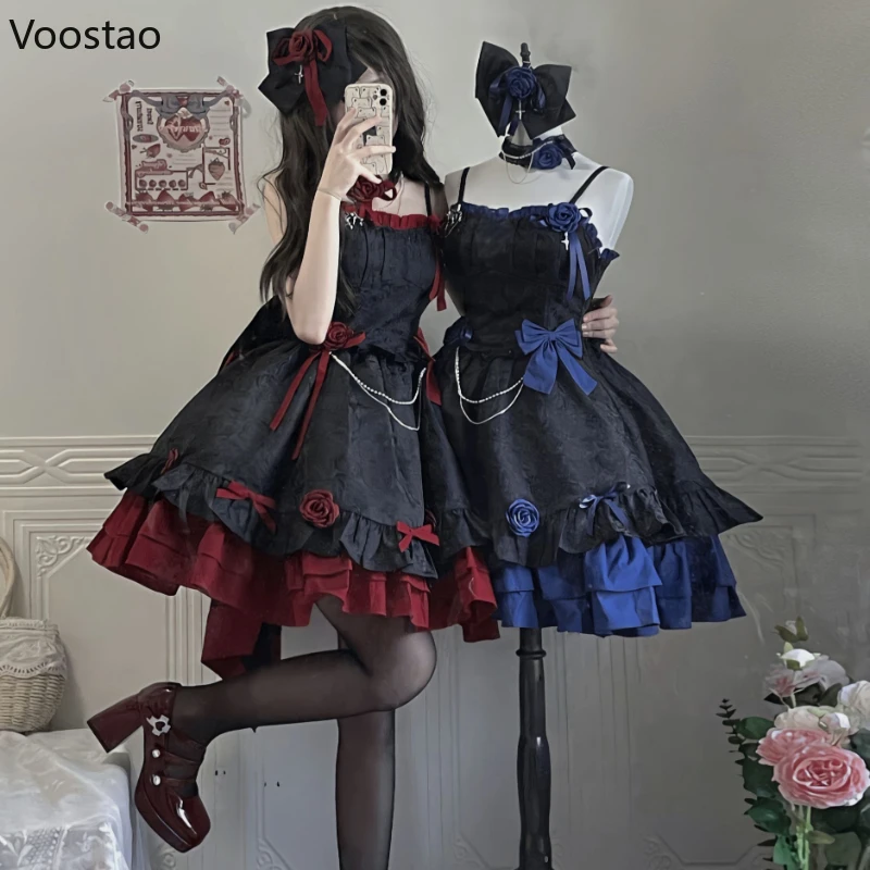 Victorian Vintage Gothic Lolita Jsk Dress Women Rose Ruffles Bow Princess Halloween Tea Party Dress lolita dress,lolita cosplay costumes