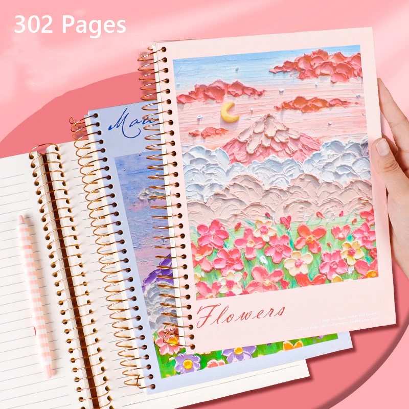 Super Thick 302 Pages Spiral Coil Notebook and Journal Student Writing B5 Horizontal Line Diary Notepad Kawaii School Stationery