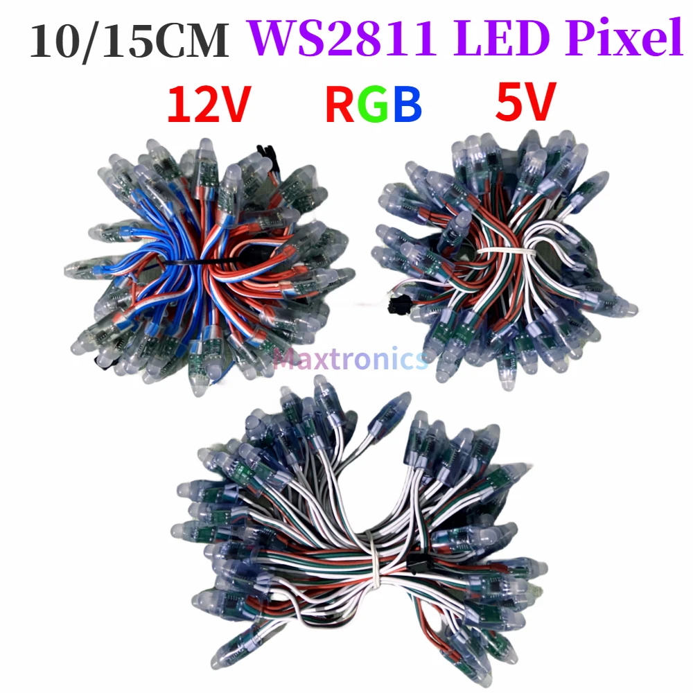Dc5V/12V 50Pcs Ws2811 Full Color Led Module String Ip65 Digital Per Billboard Dance Machine Decor 10/15Cm Wire Led Pixel Light
