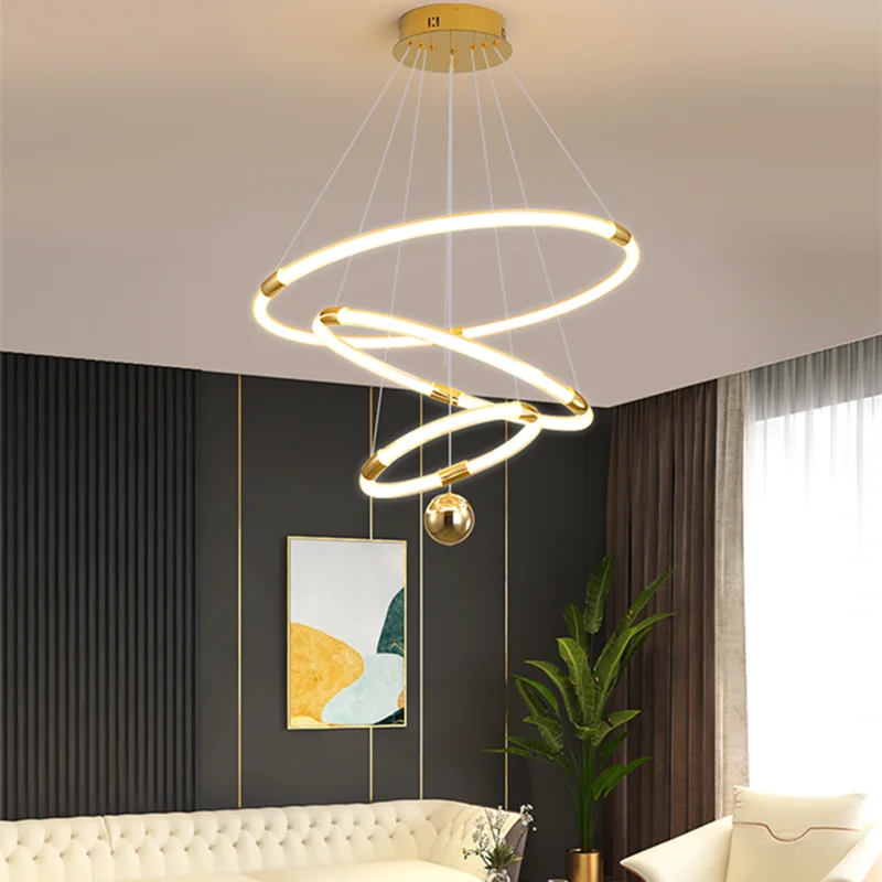 

New Ring LED Ceiling Chandelier For Living Room Bedroom Kitchen Hotel Pendant Lamp Design Suspension Gesture Sensing Light