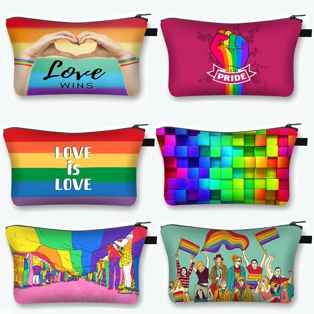 

Pride Lgbt Gay Love Lesbian Rainbow Lips Print Cosmetic Case Women Makeup Bags Love Wins Organizer Cosmetic Toiletry Bag Gift