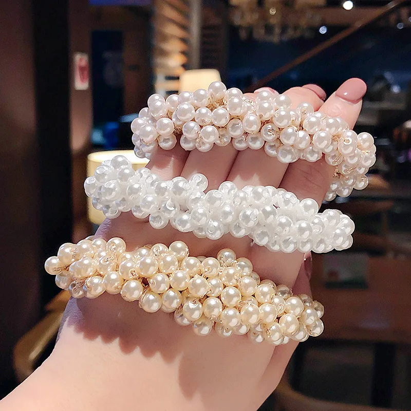 

Creative New Headrope Women's Korean High Elastic Pearl Hair Rope Tie Hair Rubber Band Simple Personalized Horsetail Headwear