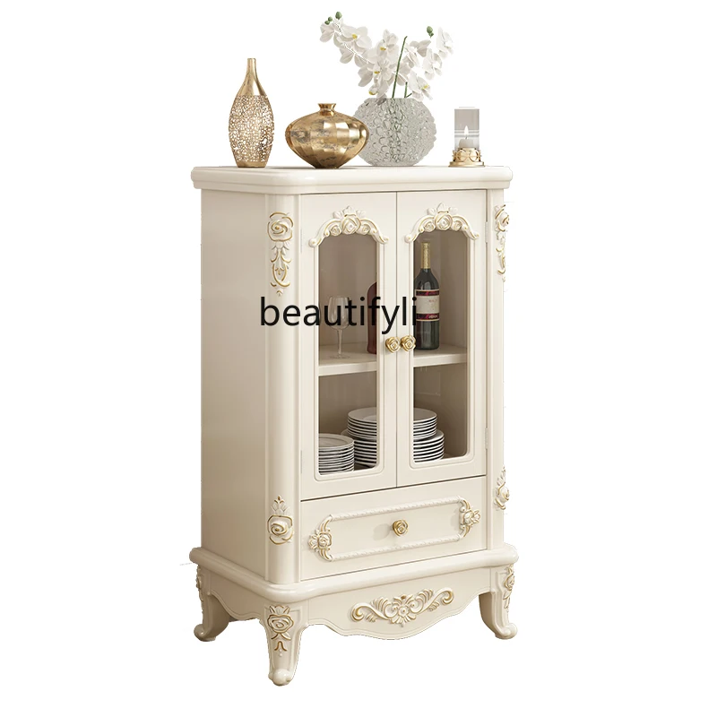 

European-Style Small Wine Cabinet Modern Minimalist Solid Wood Porch Storage Kitchen Cabinet Locker