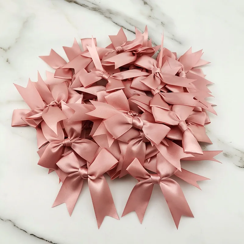 50-Piece Set of 1-Inch Fresh Pink Satin Ribbon Bows