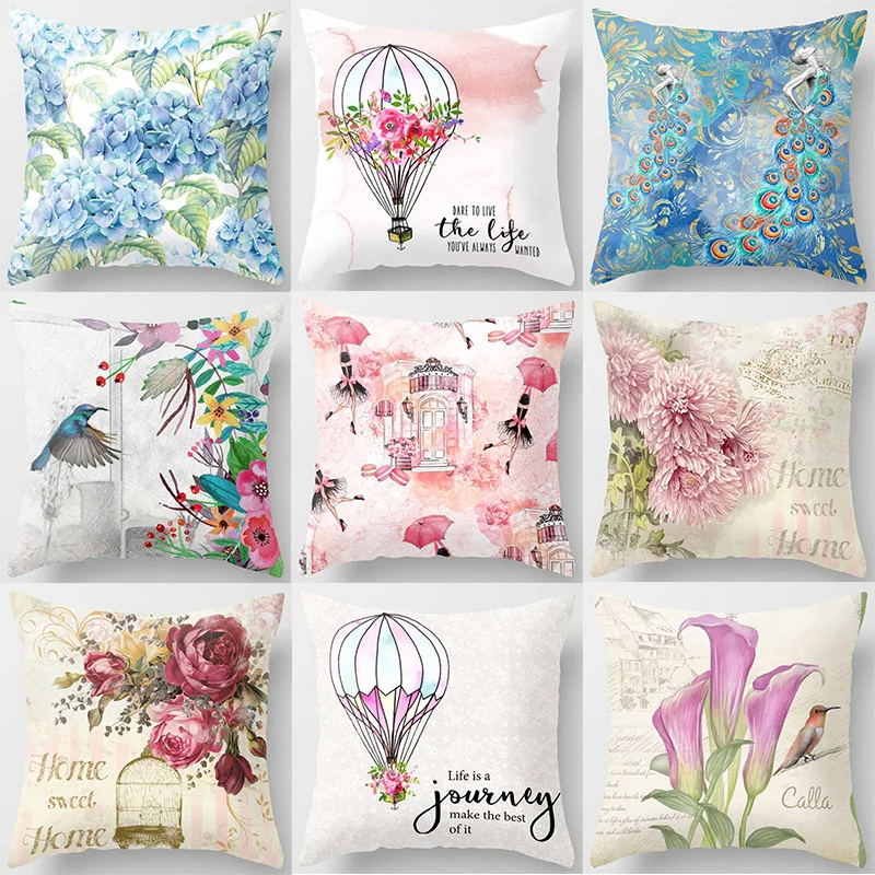 

Beauty Flowers Bird Leaves Pillow Covers Short Plush High Quality Thick Two Sides Printed Pattern Pillow Cases
