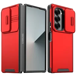 Luxury Slide Camera Protection Shockproof Armour Phone Case - Premium Back Cover for Galaxy Z Fold 4 (Red)