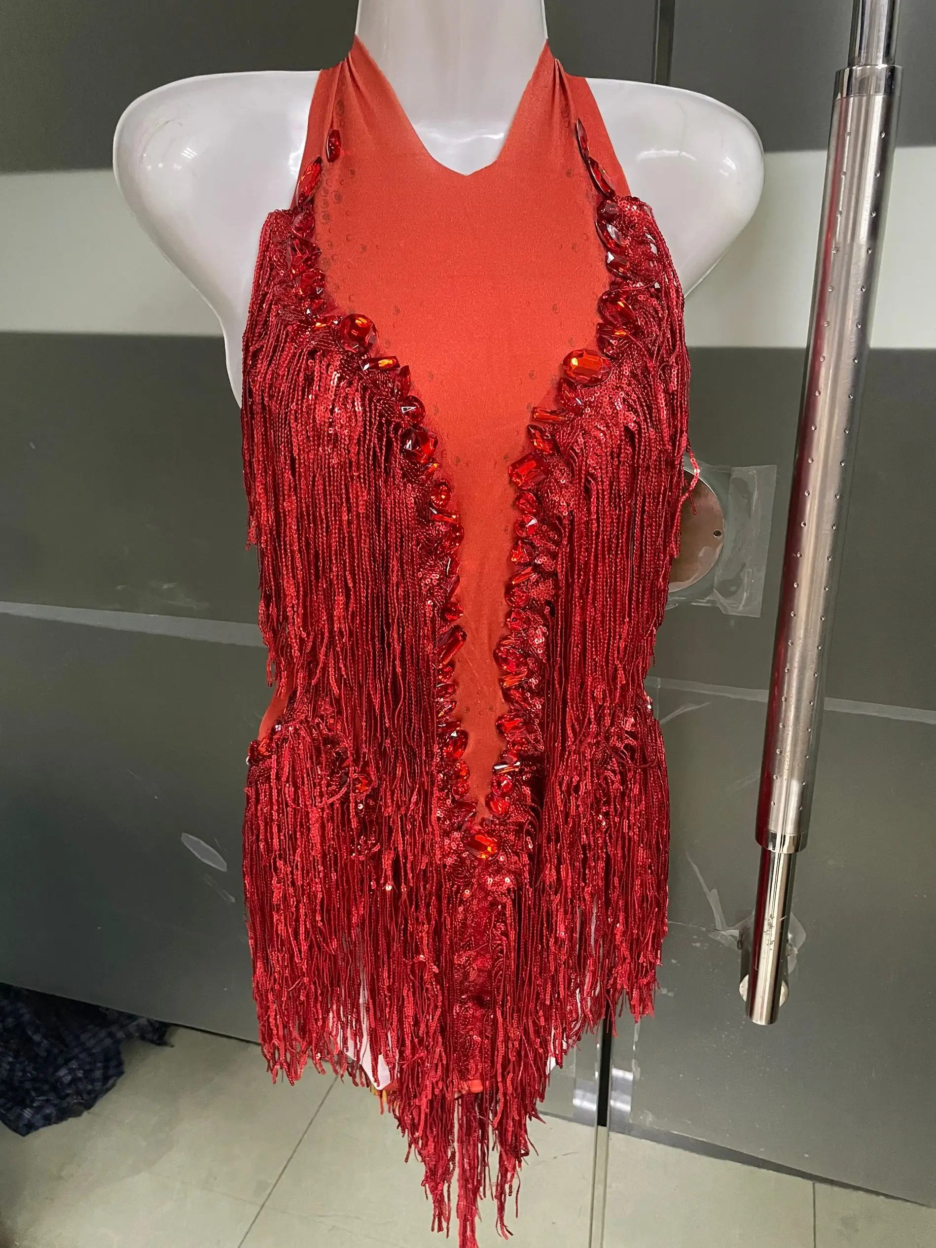 

Sparkly Crystals Fringes Bodysuit Sexy Tassel Leotard Jazz Dance Costume One-piece Stage Wear Dancer Performance Show Clothing