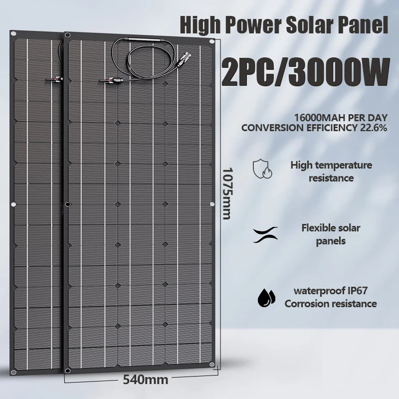 Flexible Solar Panel 3000W 12V for Outdoor Battery Charger Camping Boat