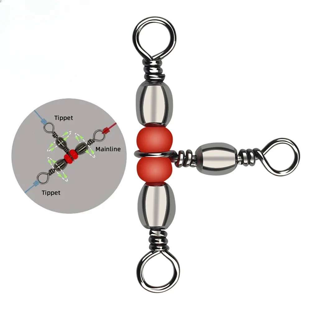 hot connector accessories fishing tackle swivel stop beads feeder coarse spinner swivel carp fishing 30pcs Fishing Connector Three Way Barrel Swivel Snap Ring With Beads For Fishhook Lure Line Fishing Accessories