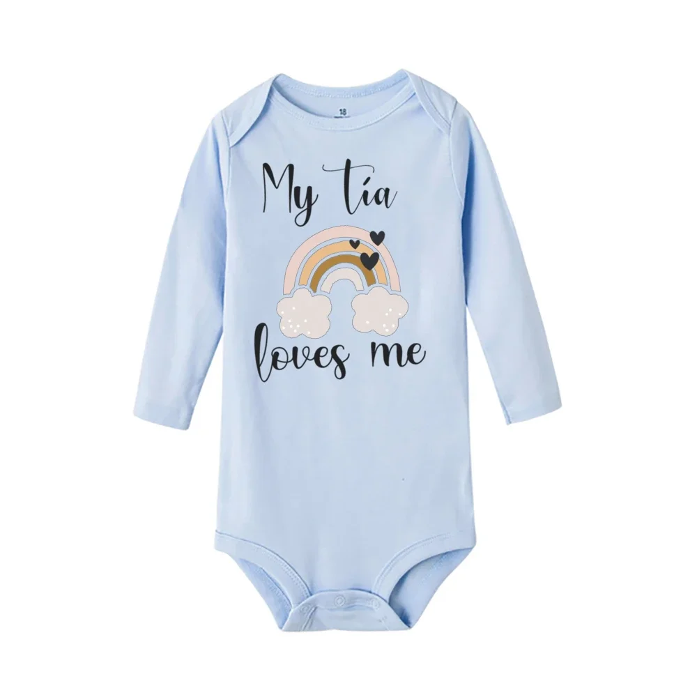 내 이모는 나를 매우 사랑합니다 인쇄  Bodysuit 스페인어  Romper  Jumpsuit 소녀 소년 긴 소매 옷  Romper