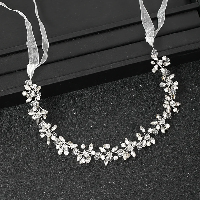 Bridal Hair Accessories Silver Color Headbands For Women Bride Handmade Crystal Rhinestone Tiaras