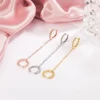 Boucles d'oreilles tendance en acier inoxydable pour femmes, 1 pièce, chaîne à Double perçage, fleur coréenne, Zircon, clous de perçage, bijoux à la mode