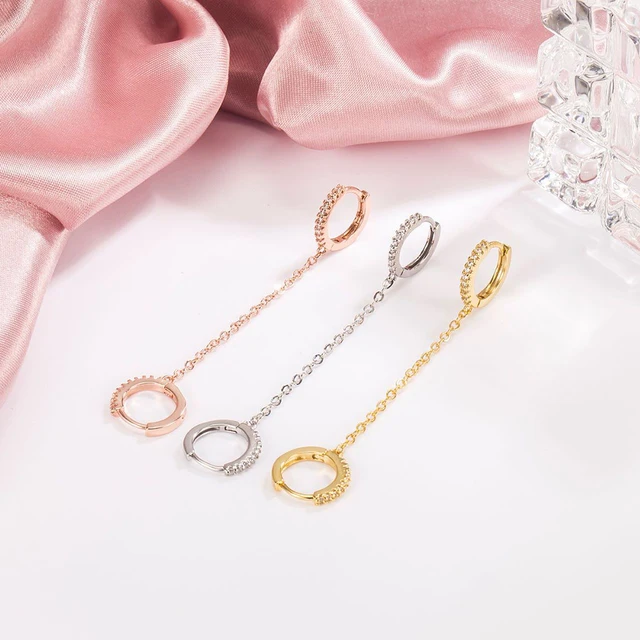 Boucles d'oreilles tendance en acier inoxydable pour femmes, 1 pièce, chaîne à Double perçage, fleur coréenne, Zircon, clous de perçage, bijoux à la mode