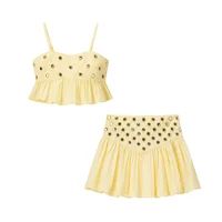 VEITCHE Women Metal Hollow Pleated Suspender Skirt Suit Sexy Sleeveless Vest High Waist Mini Skirt Lady Vacation Dress Set - Image 5