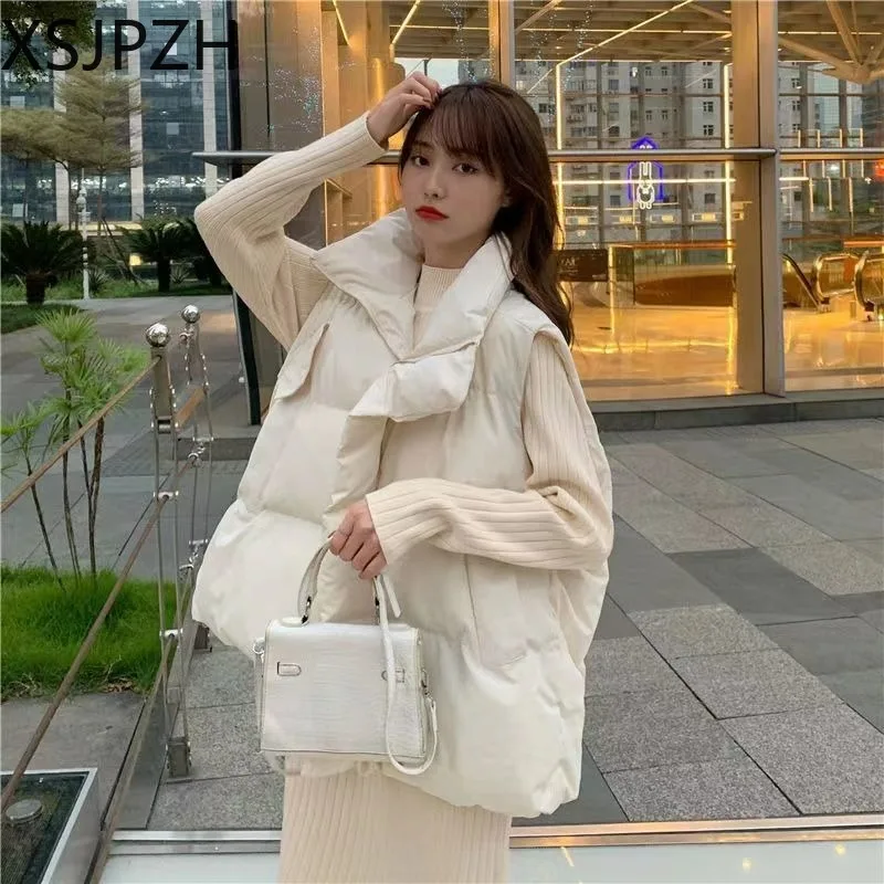 

S-XL 2023 New Down Cotton Vest Female Short Korean Version of Loose Stand Collar Vest Tank Top Student Coat Fashion