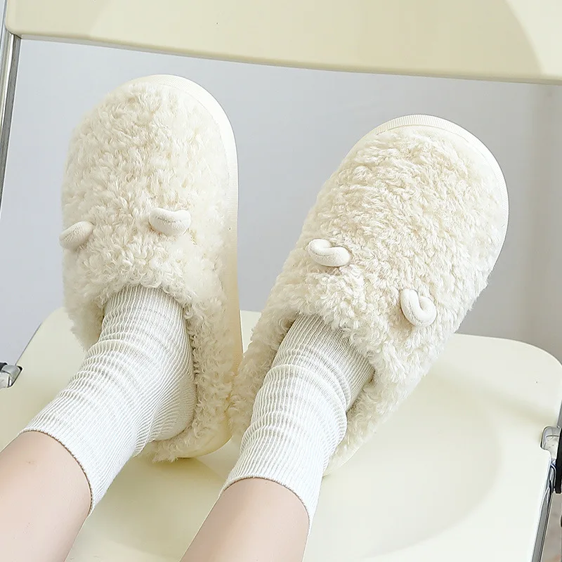 New Winter Slippers for Women Men Indoor Furry Warm Home Shoes Soft EVA Thick Sole Plush Women Couples Cute Platform Slides 3