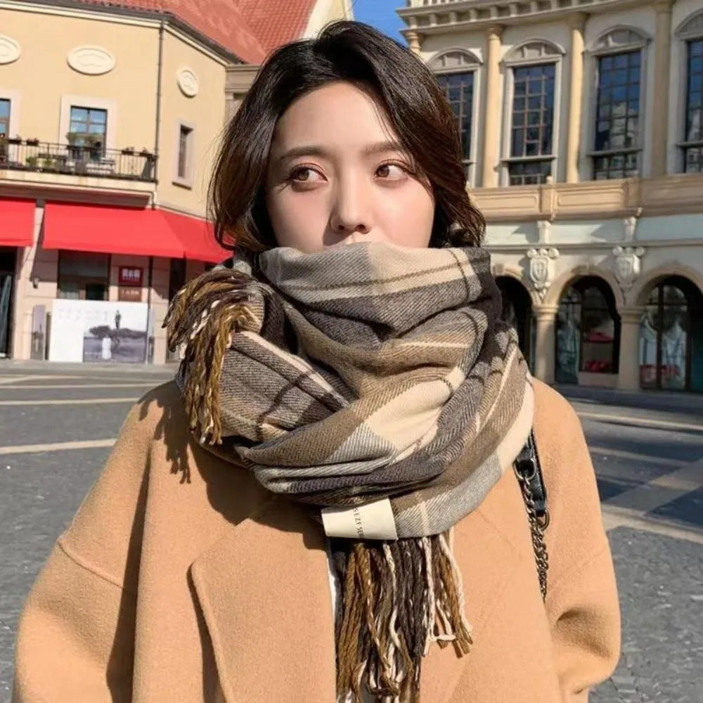 

Warm Winter Plaid Scarf Elegant Pashmina Soft Long Tassel Scarves Design Print Thickened Wrap Shawls Girls