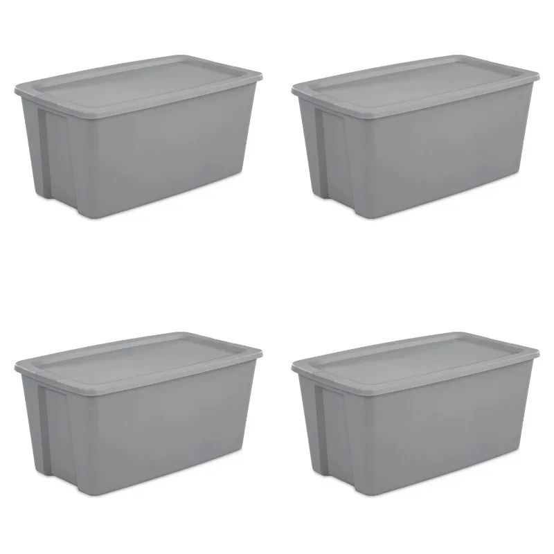 

Sterilite 50 Gallon Tote Box Plastic Titanium Set of 4 Cube Storage Box