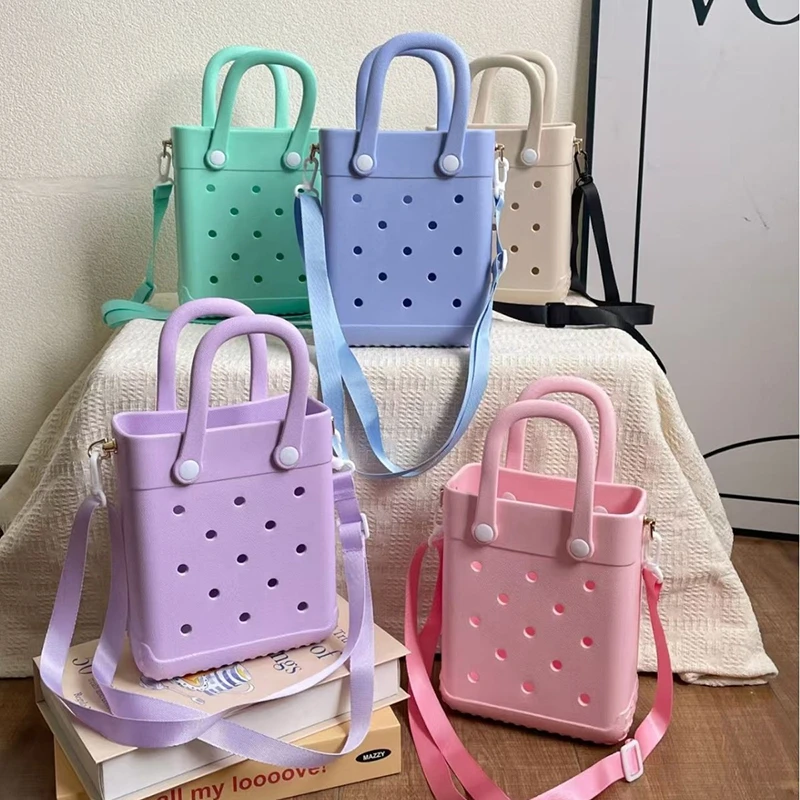 Waterproof Beach Tote Bag EVA Beach Bag Travel Handbag Storage Bag Simple Solid Color Hand Bag Children Outdoor DIY Hole Bags 2