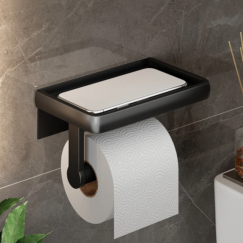 

Large Toilet Paper Holder Wall-Mounted Paper Roll Holder with Storage Tray Toilet Organizer Phone Stand Bathroom Accessories